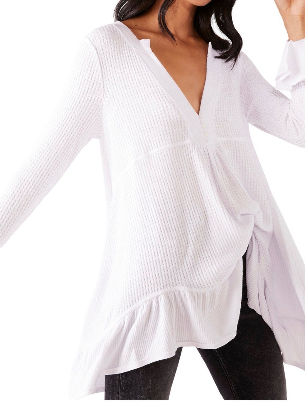 Free People Lightweight White V-Neck Long Sleeve Tunic, M EXCELLENT CONDITION